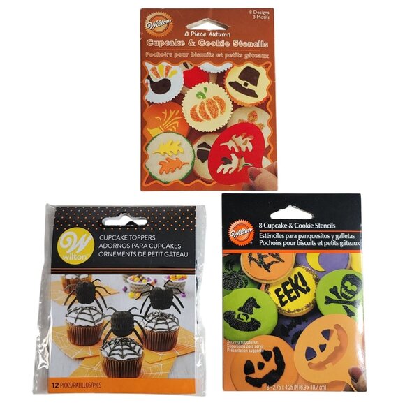 Wilton Halloween Fall Cupcake & Cookie Stencils Topper Lot Of 3 Thanksgiving NEW - Picture 1 of 8